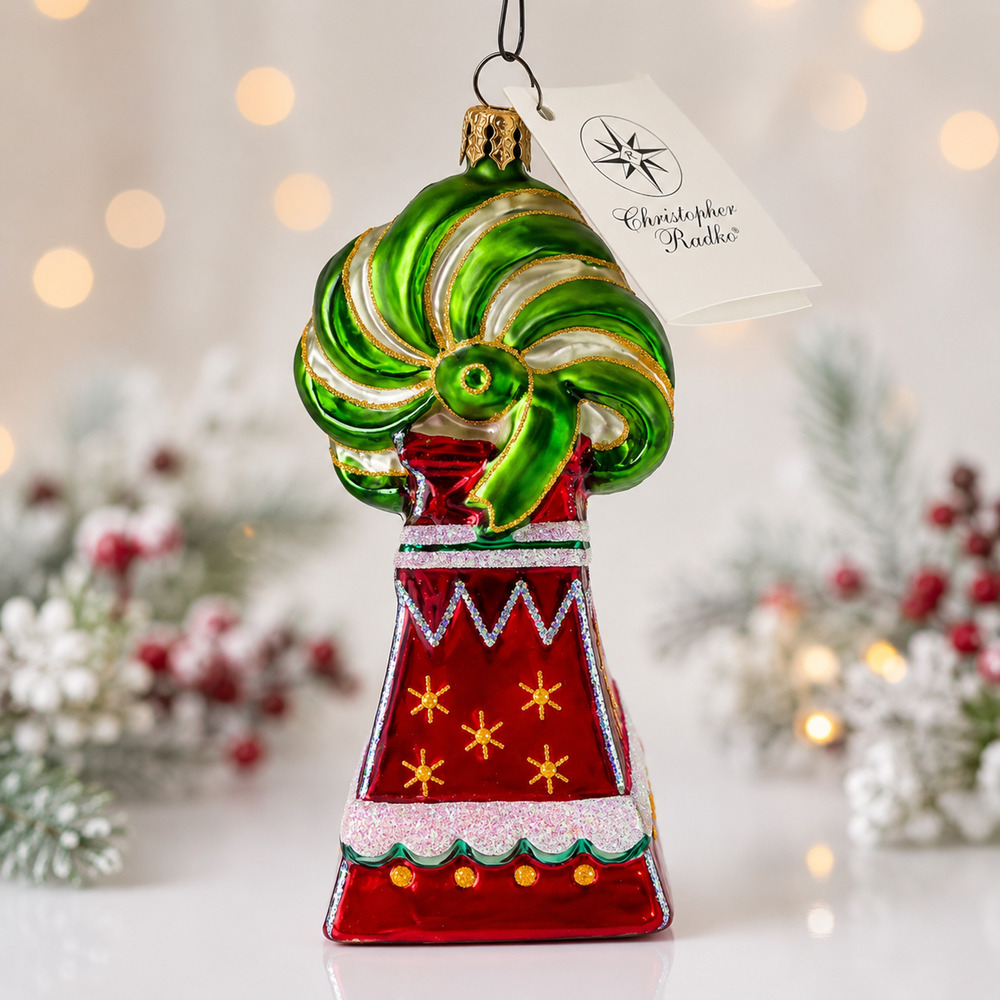 Christopher Radko Ribbon Ring Ding Glass Ornament 2001 Poland NWT Tag & Box